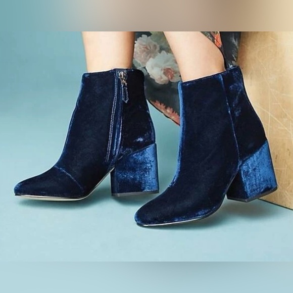 Anthropologie Sam Edelman Blue Velvet Taye Ankle Booties size 8-1/2 - Picture 3 of 17